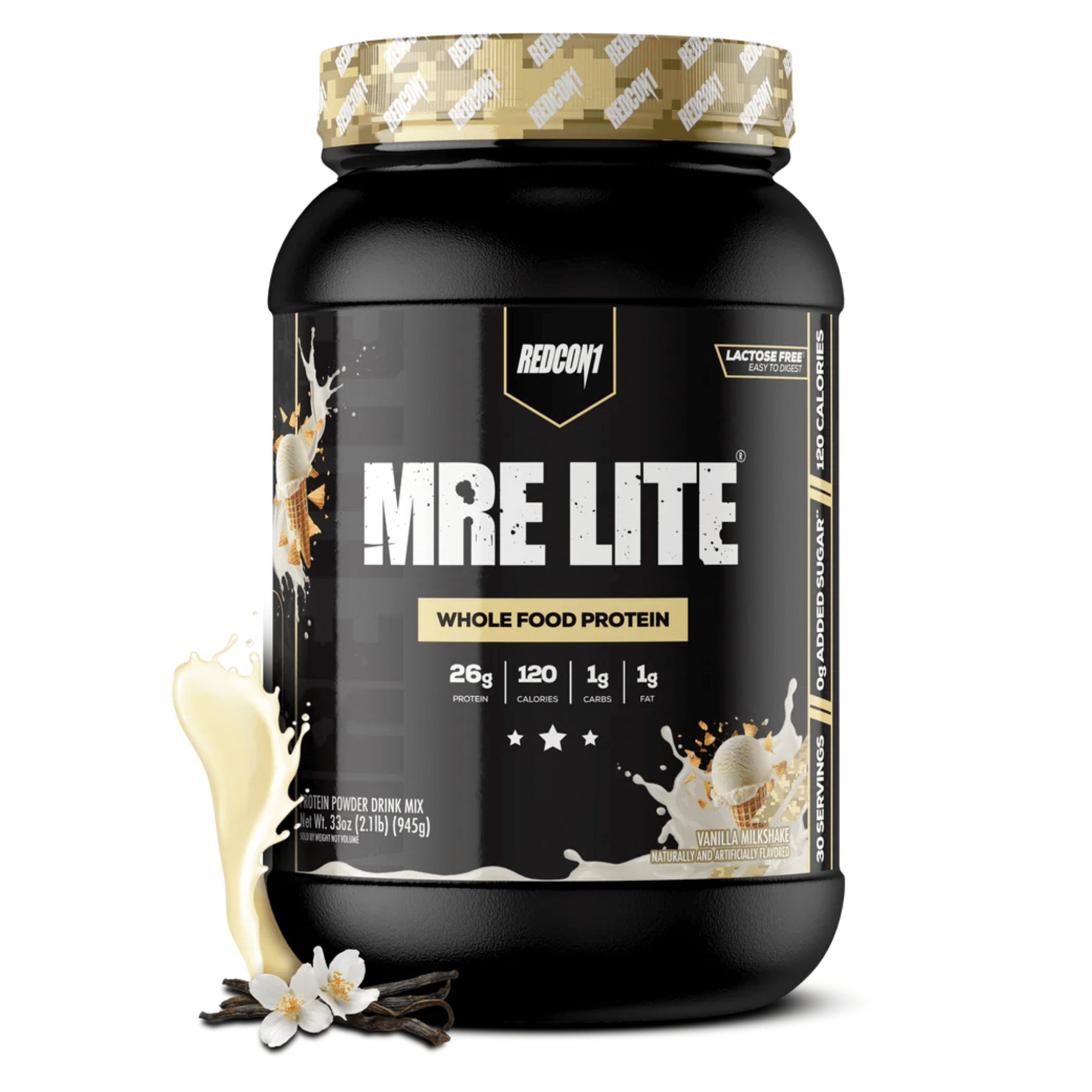 REDCON1 MRE Lite protein powder, 2lb size, Vanilla Milkshake flavor