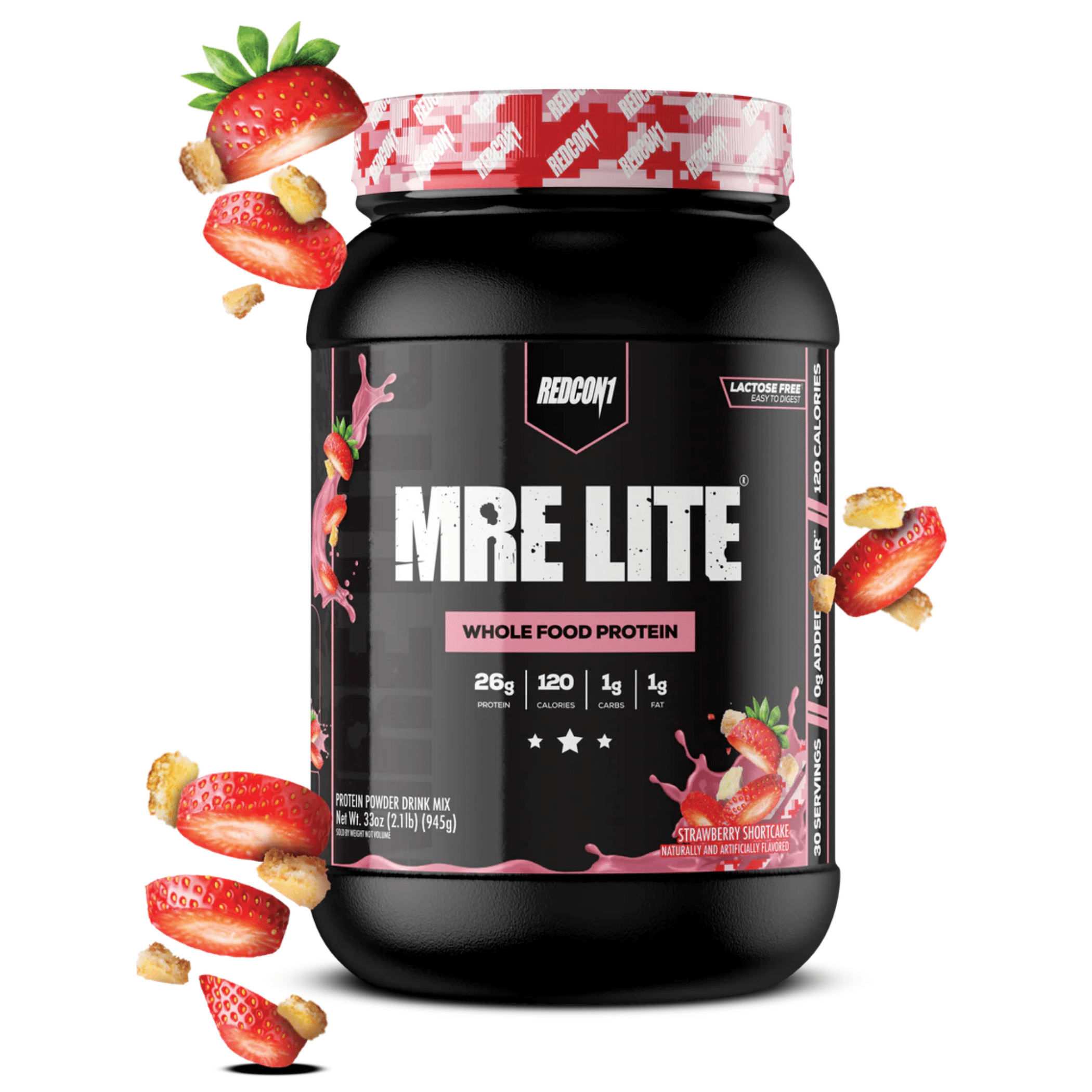 REDCON1 MRE Lite protein powder, 2lb size, Strawberry Shortcake flavor