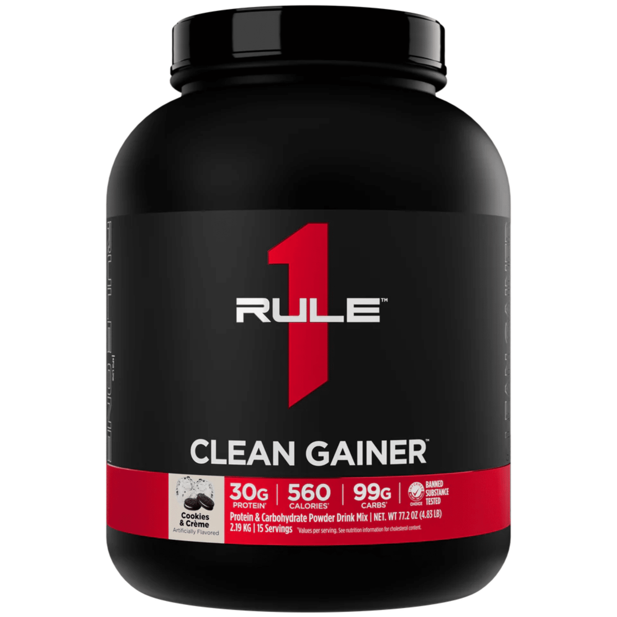Rule One R1 Clean Gainer mass gainer powder, 15sv size, Cookies & Creme flavor