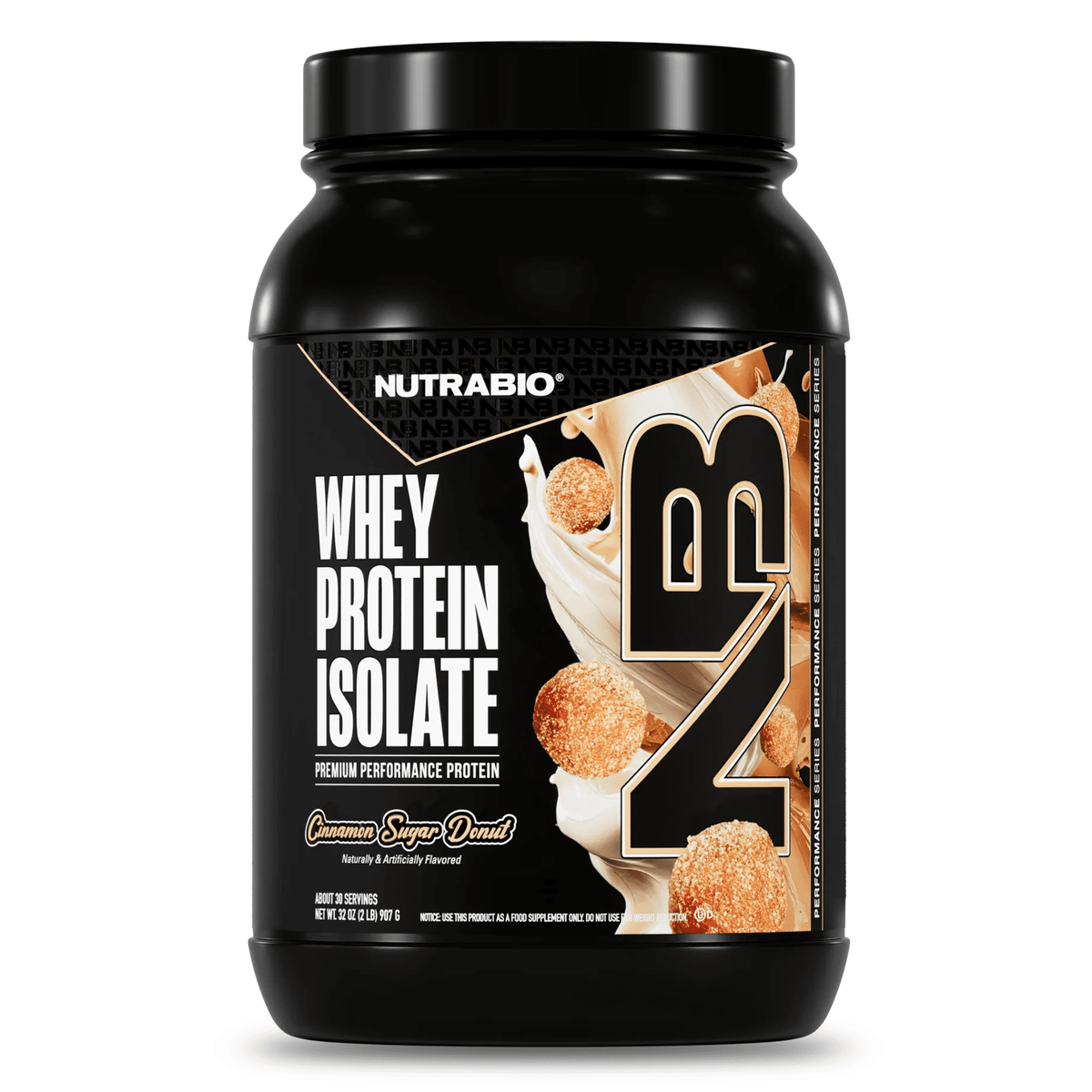 Nutra Bio 100% Whey Isolate protein powder, 2lb size, Cinnamon Sugar Donut flavor