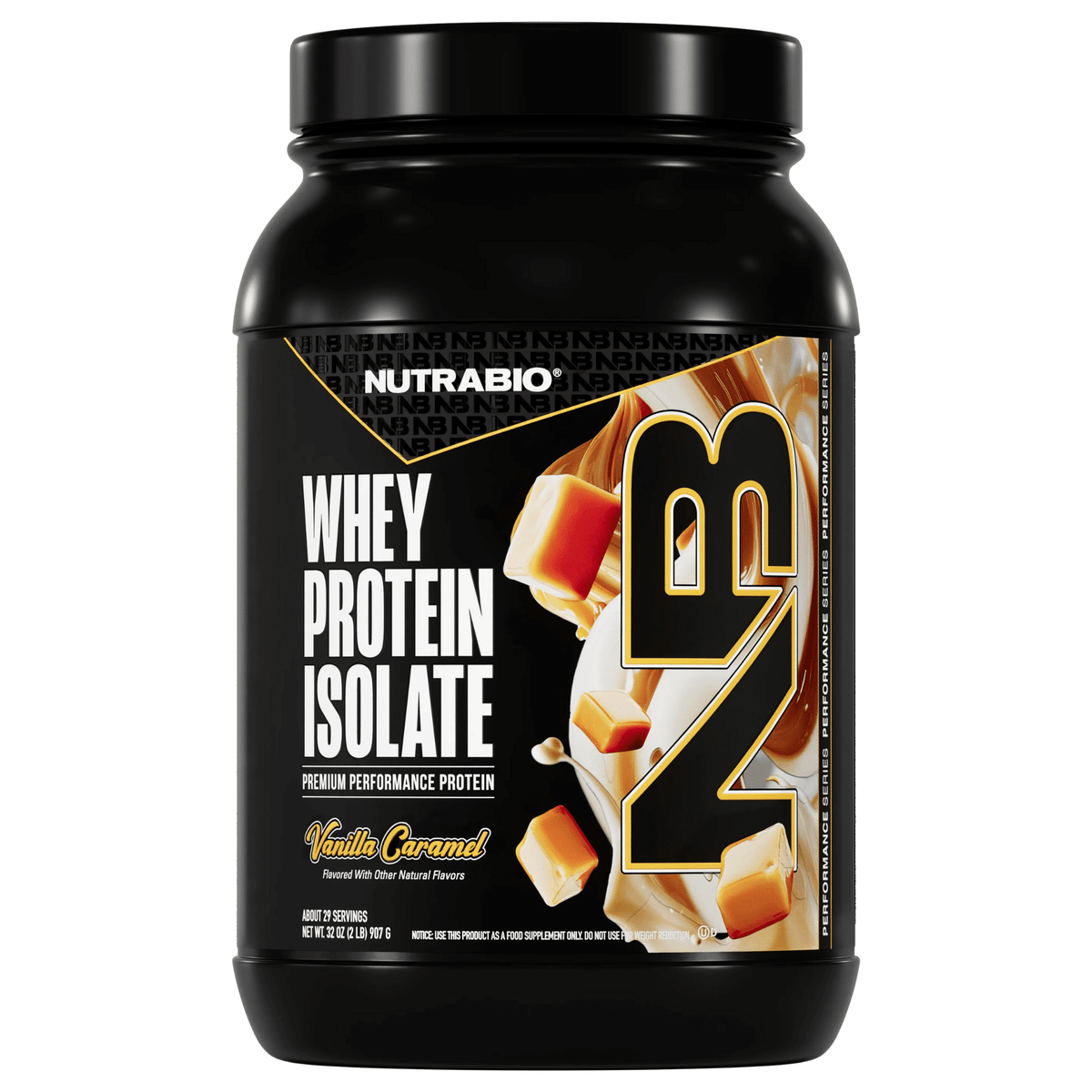 Nutra Bio 100% Whey Isolate protein powder, 2lb size, Vanilla Salted Caramel flavor
