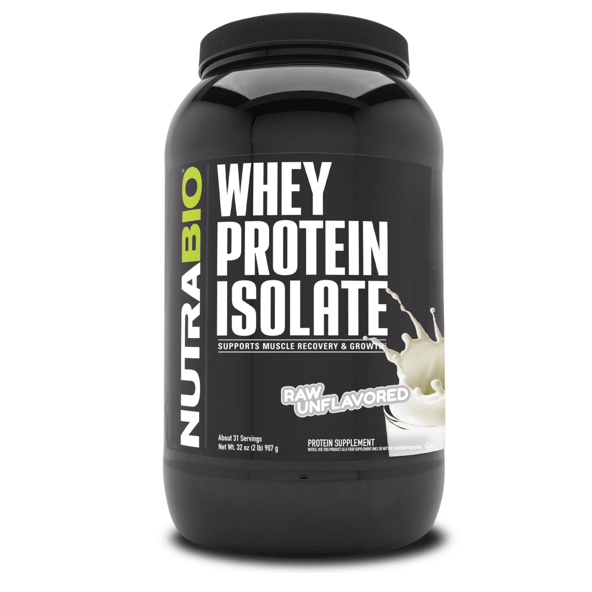 Nutra Bio 100% Whey Isolate protein powder, 2lb size, Unflavored flavor