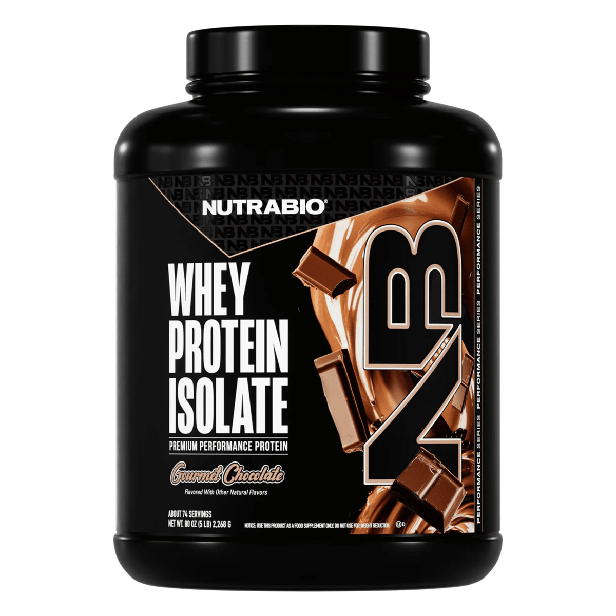 Nutra Bio 100% Whey Isolate protein powder, 5lb size, Dutch Chocolate flavor
