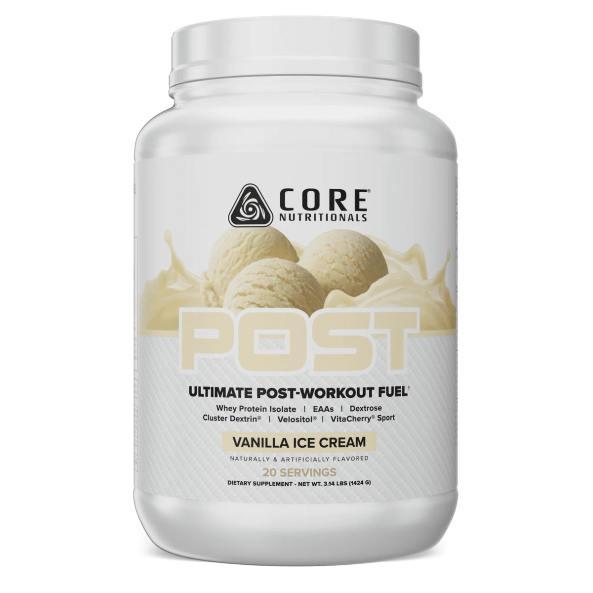 Core Nutritionals POST supplement, 20sv size, Vanilla Ice Cream flavor