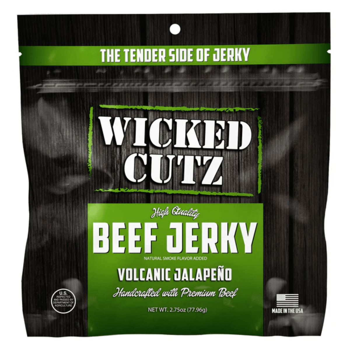 Wicked Cutz Jerky protein bar, Single Pack size, Volcanic Jalapeno Beef Jerky flavor