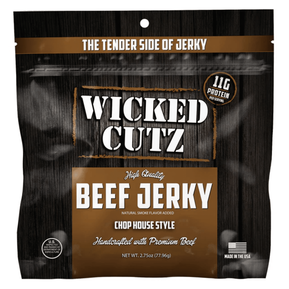 Wicked Cutz Jerky protein bar, Single Pack size, Classic Chophouse Beef Jerky flavor