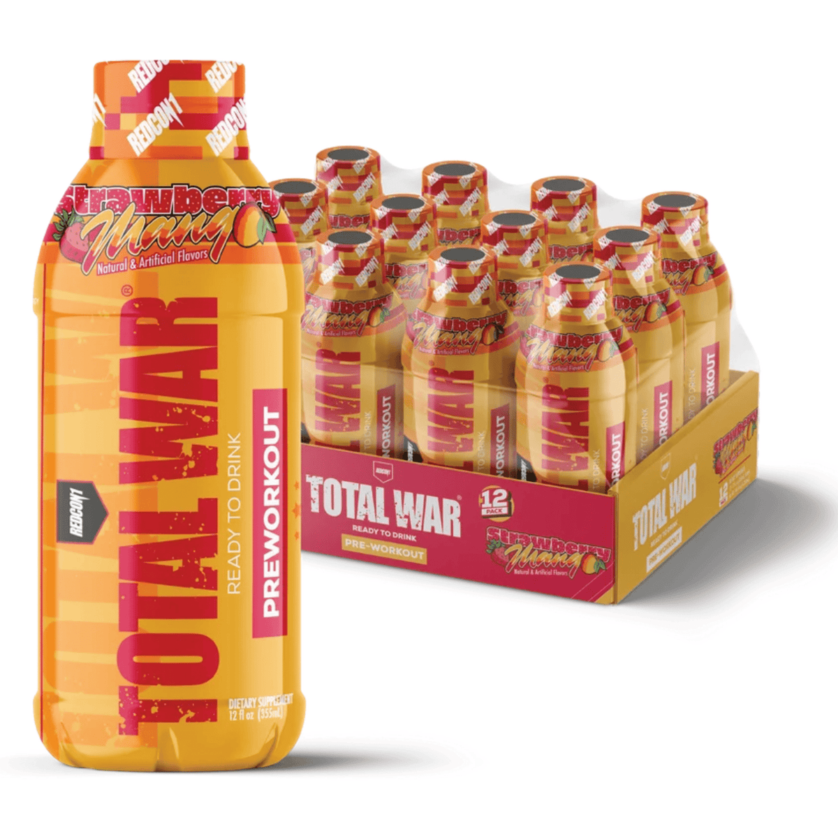 Total War RTD pre-workout powder, 12ct size, Strawberry Mango flavor