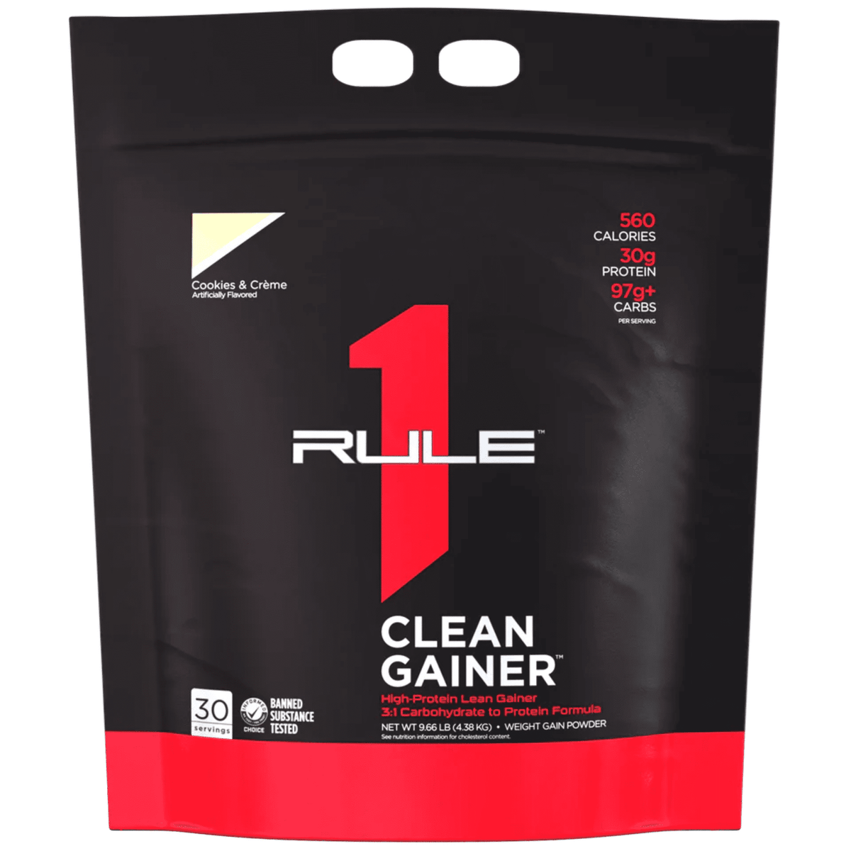 Rule One R1 Clean Gainer mass gainer powder, 30sv size, Cookies & Creme flavor