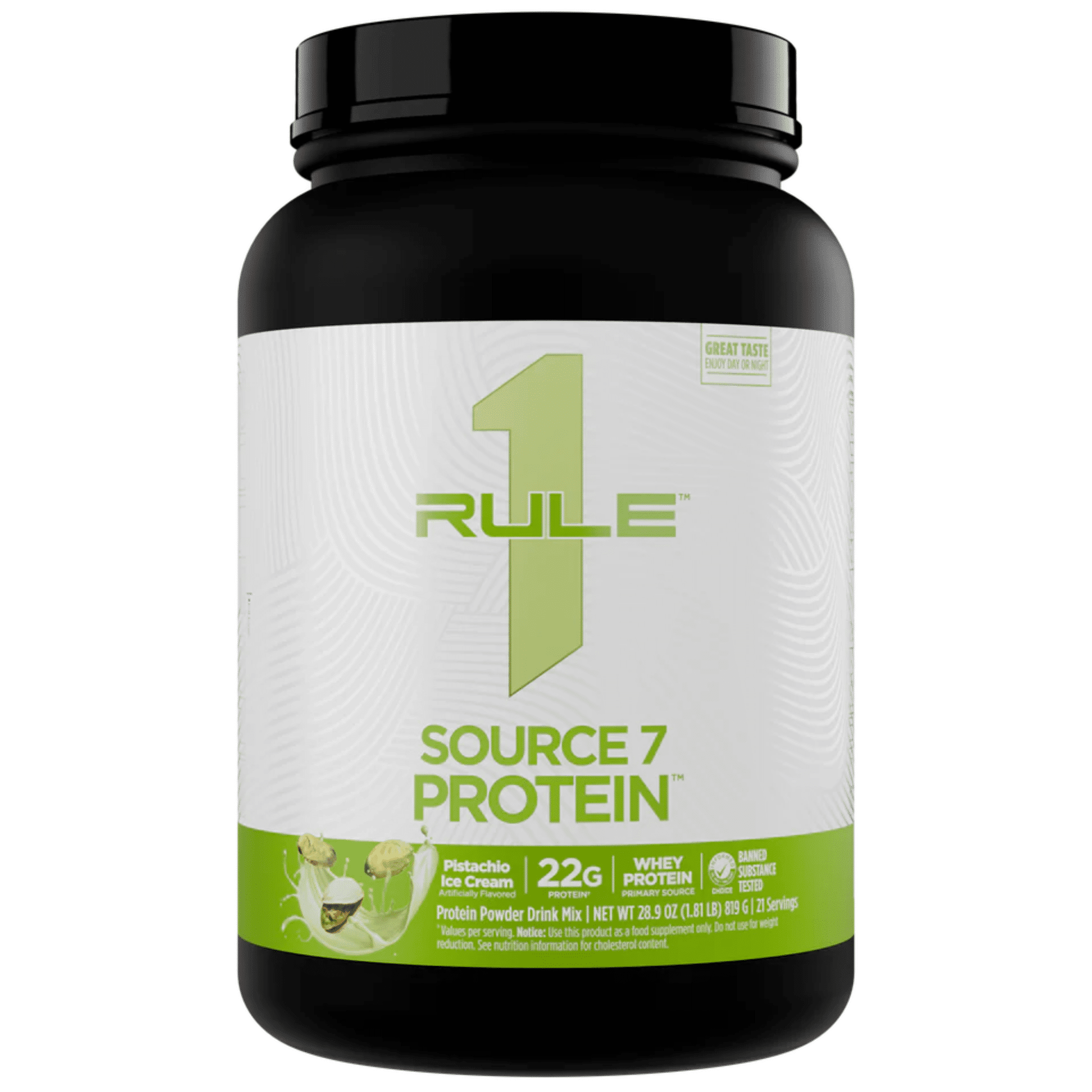 Rule One Source 7 protein powder, 1.8lb size, Pistachio flavor
