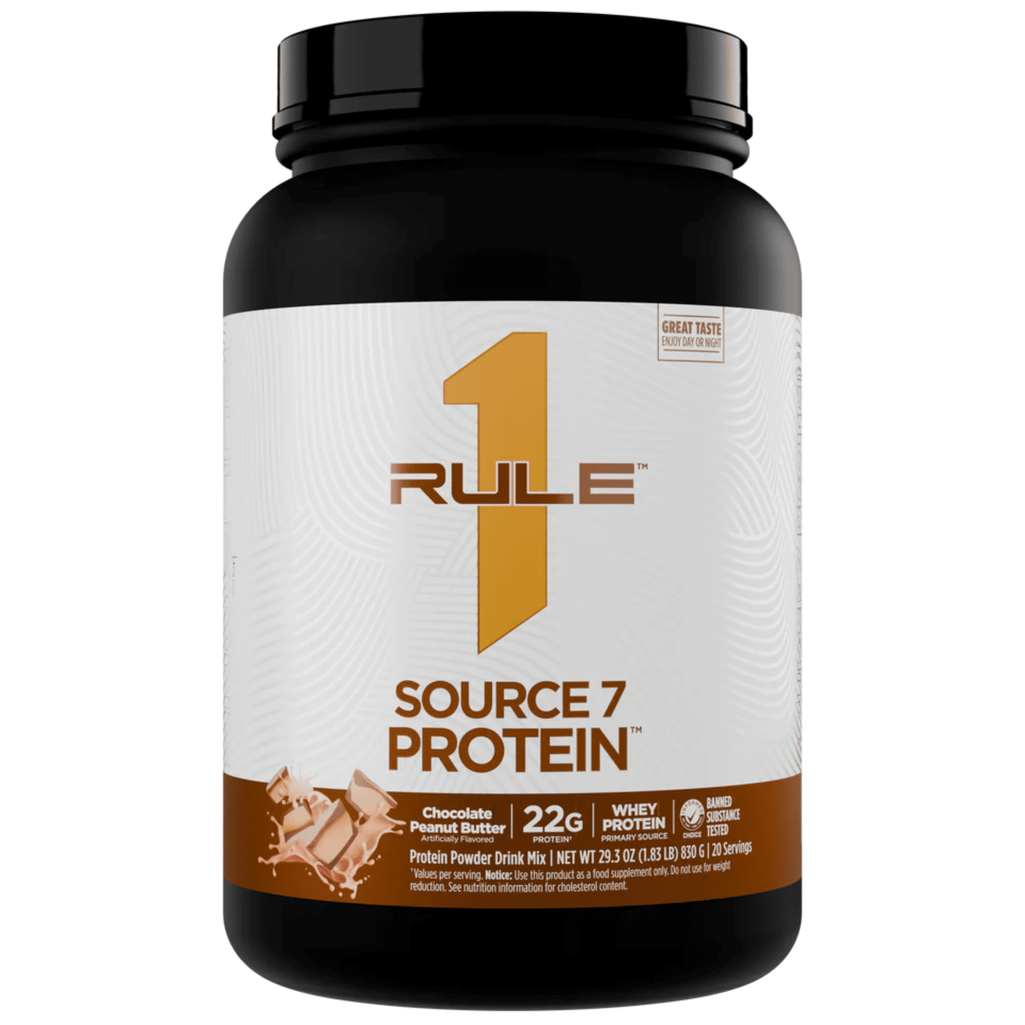 Rule One Source 7 protein powder, 1.8lb size, Chocolate Peanut Butter flavor