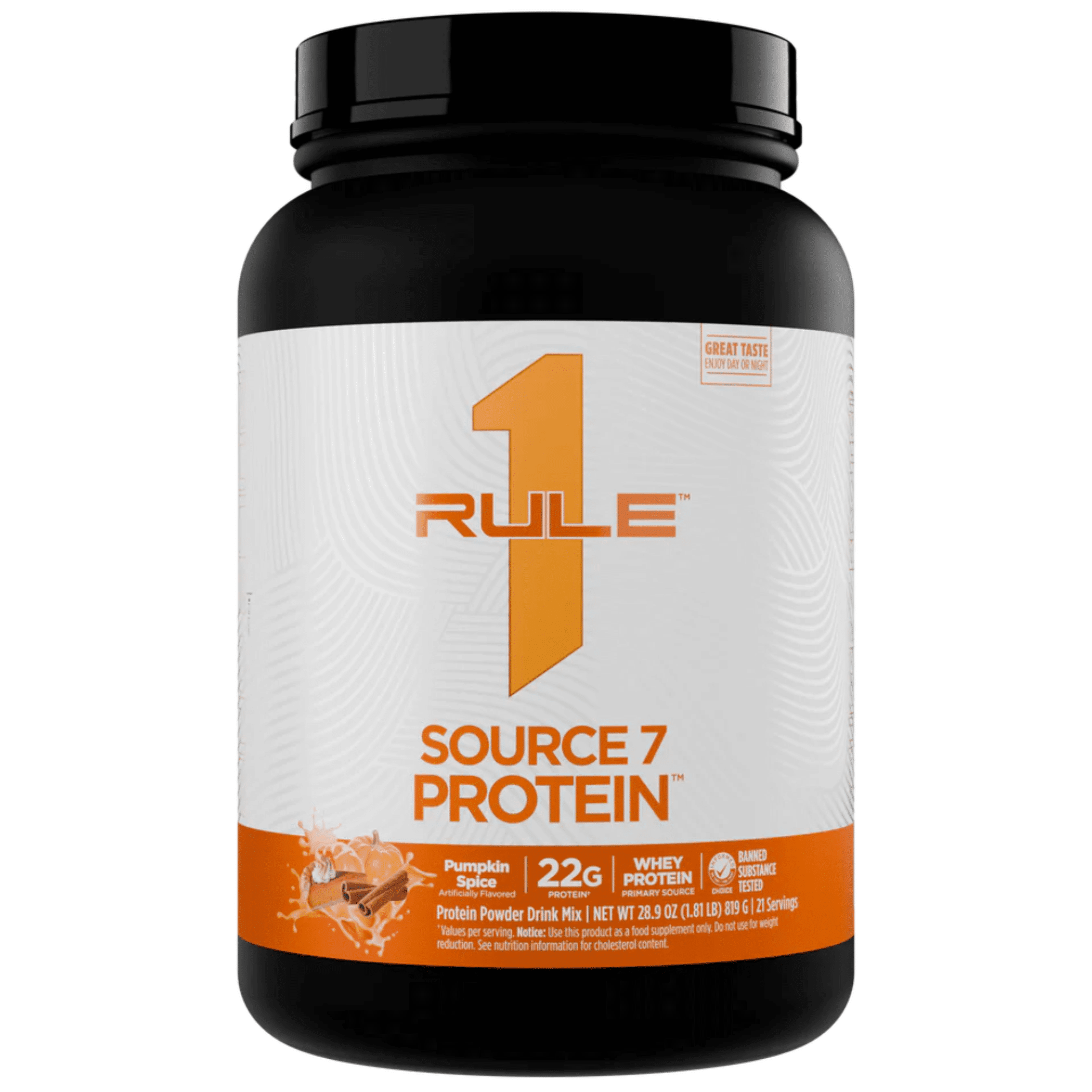 Rule One Source 7 protein powder, 1.8lb size, Pumpkin Spice Gelato flavor