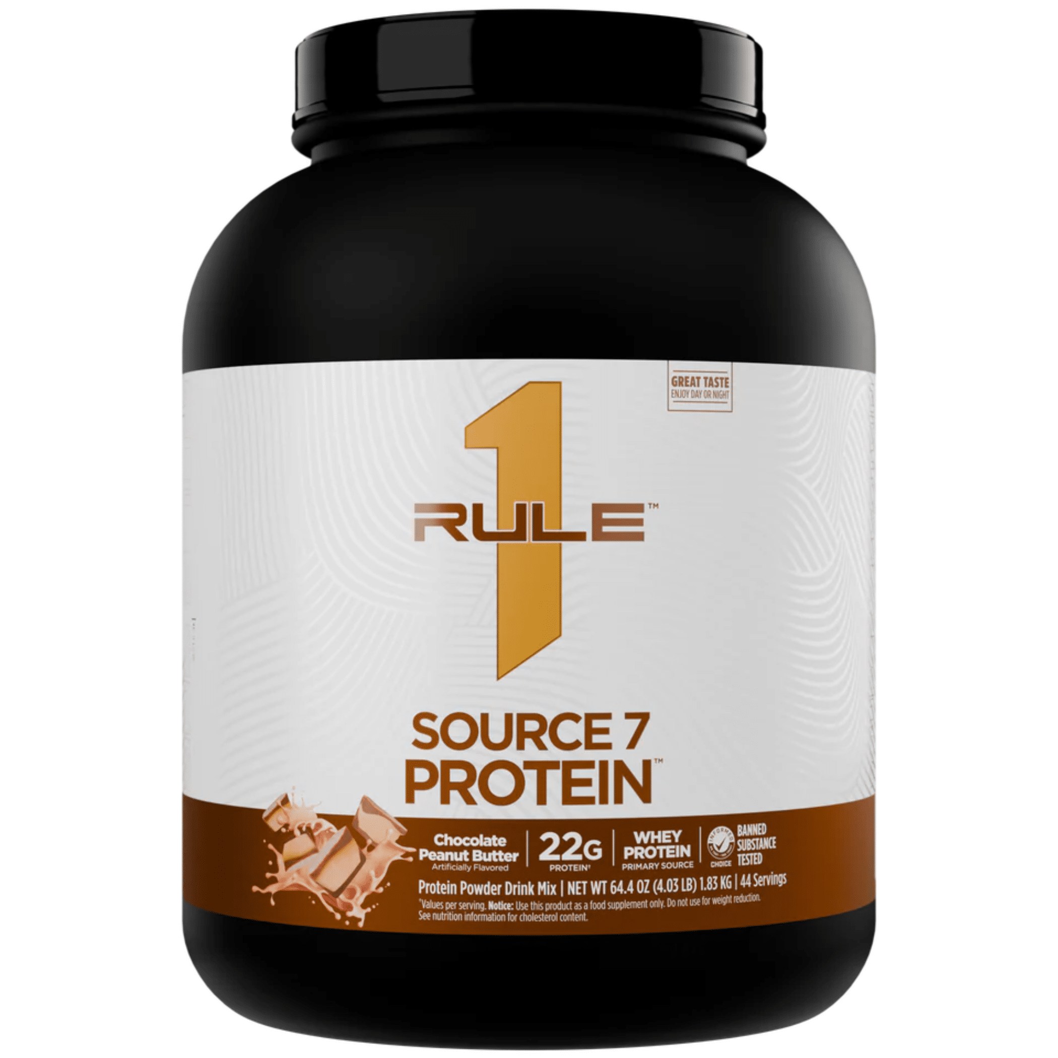 Rule One Source 7 protein powder, 4lb size, Chocolate Peanut Butter flavor