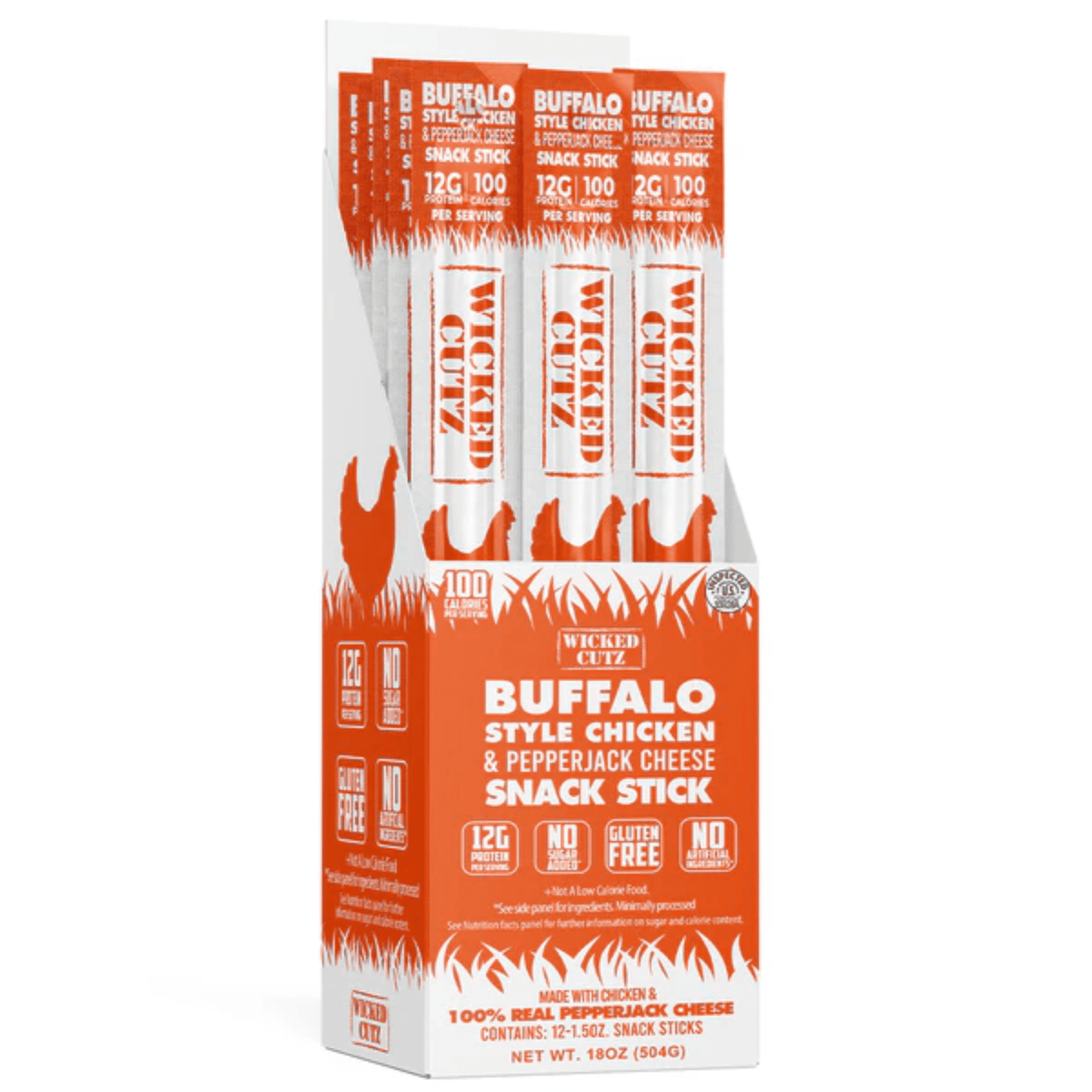 Wicked Cutz Beef Sticks protein bar, 12ct size, Buffalo Chicken flavor