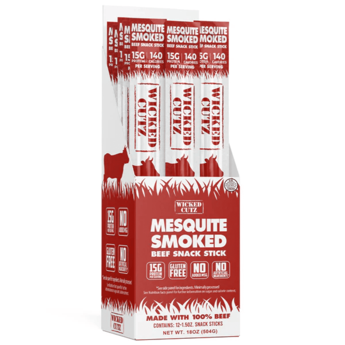 Wicked Cutz Beef Sticks bar, front of container