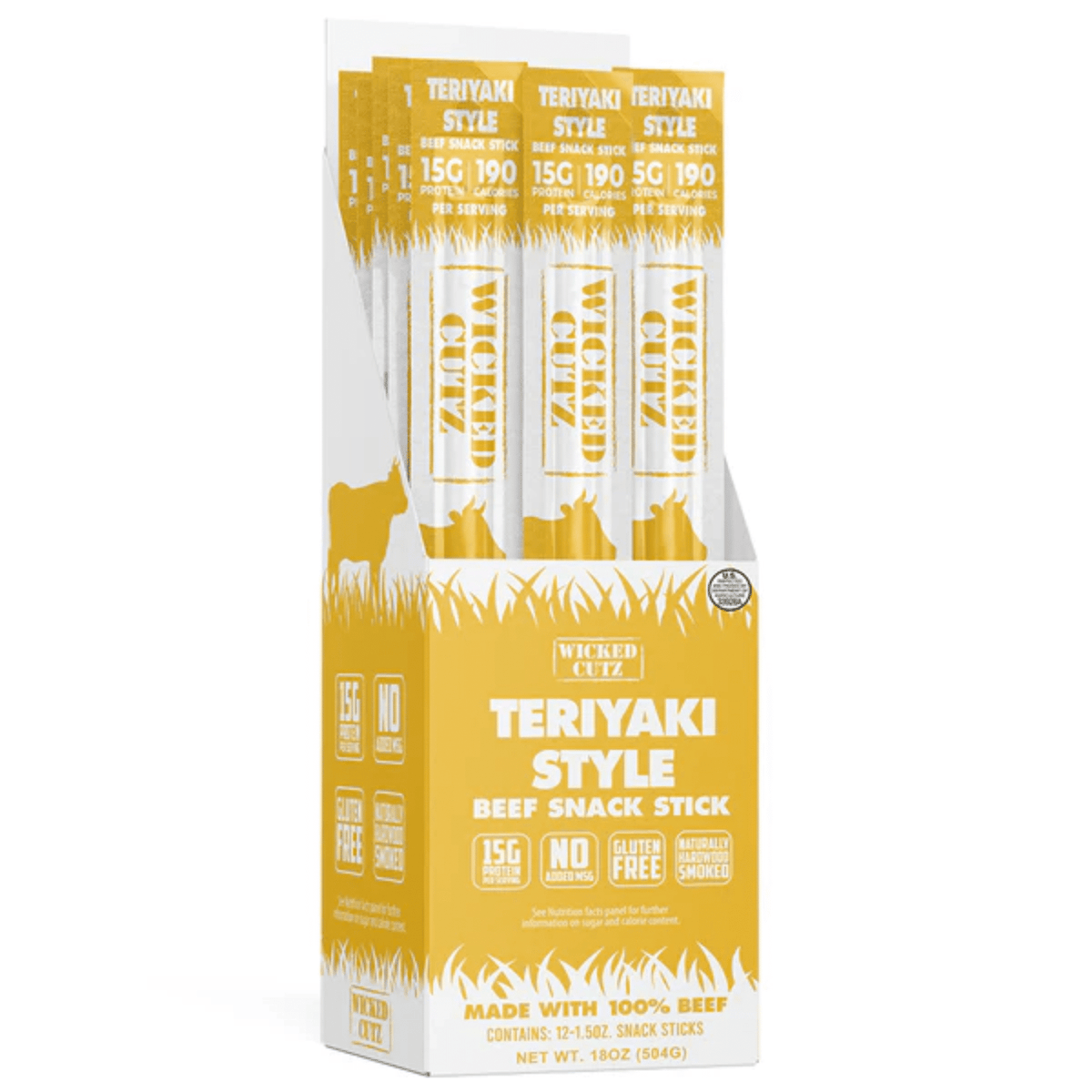 Wicked Cutz Beef Sticks protein bar, 12ct size, Teriyaki flavor