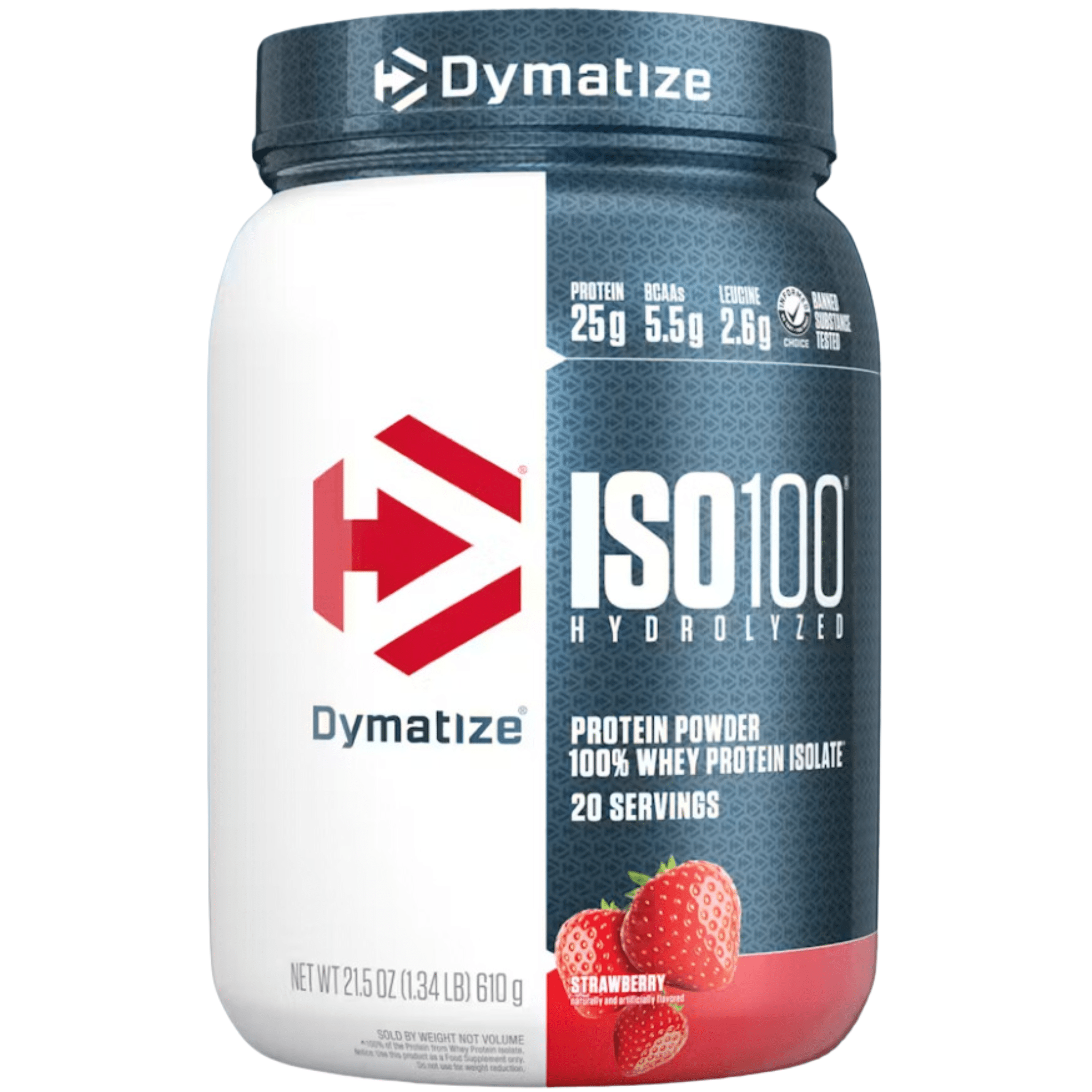 Dymatize Iso 100 protein powder, 20sv size, Strawberry flavor