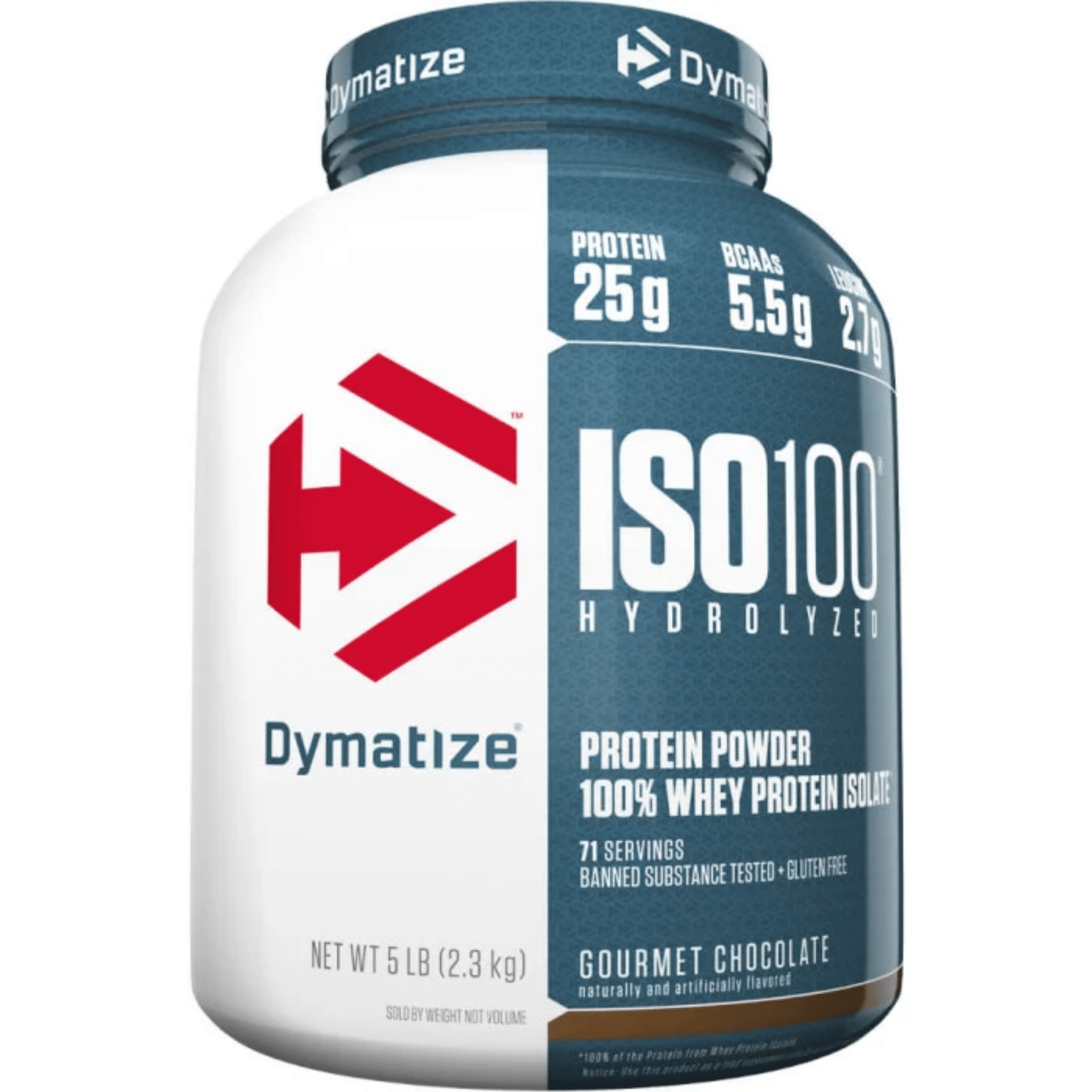 Dymatize Iso 100 protein powder, 5lb size, Gourmet Chocolate flavor