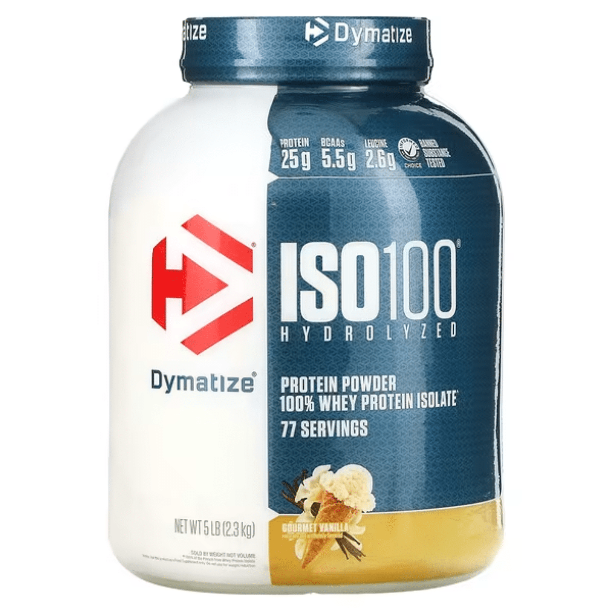 Dymatize Iso 100 protein powder, 5lb size, Vanilla flavor
