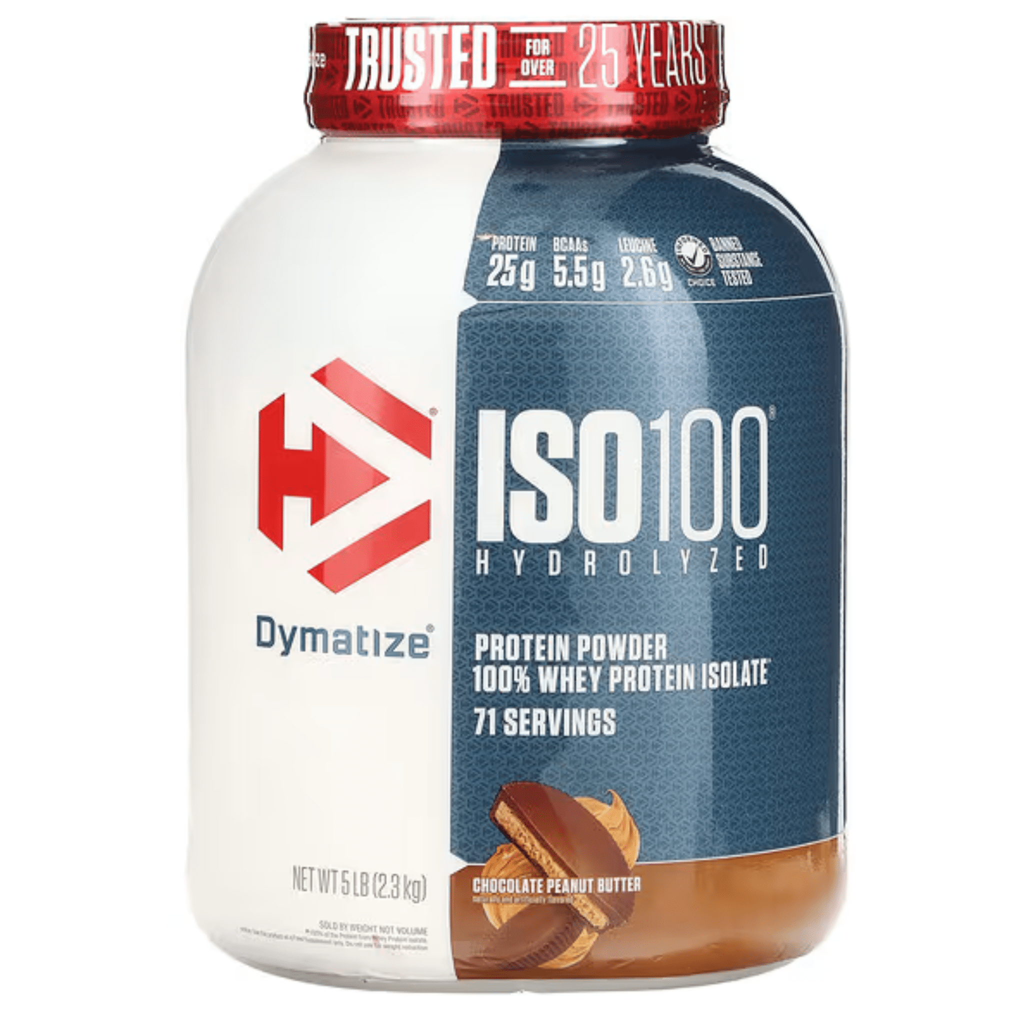 Dymatize Iso 100 protein powder, 5lb size, Chocolate PB flavor