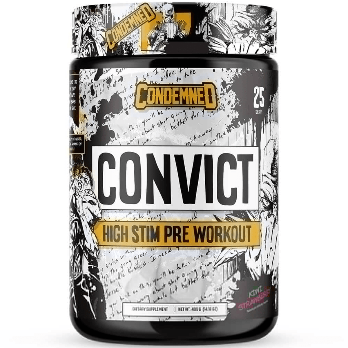 Condemned Labz Convict Stim pre-workout powder, Kiwi Strawberry flavor