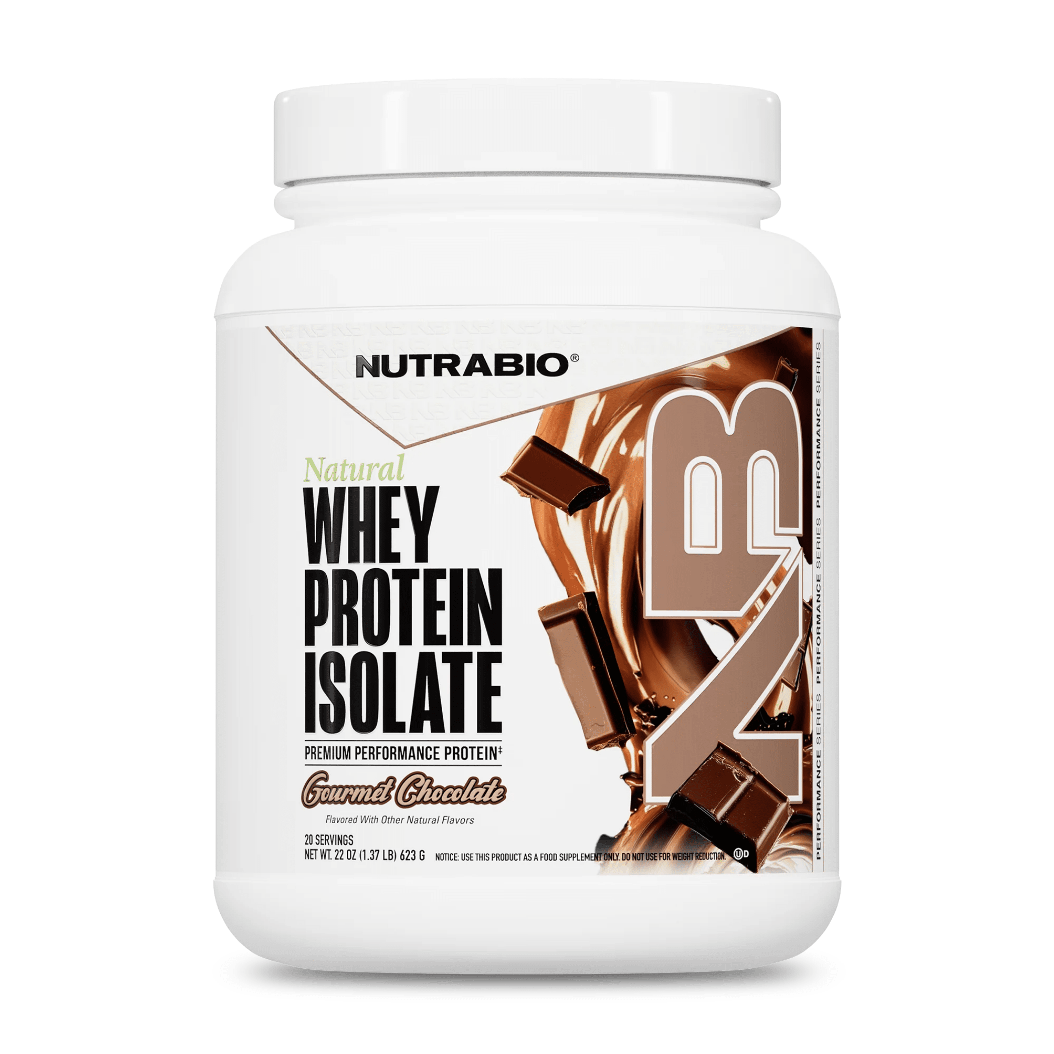 NutraBio Natural Whey Protein Isolate Gourmet Chocolate, stevia sweetened with no artificial ingredients