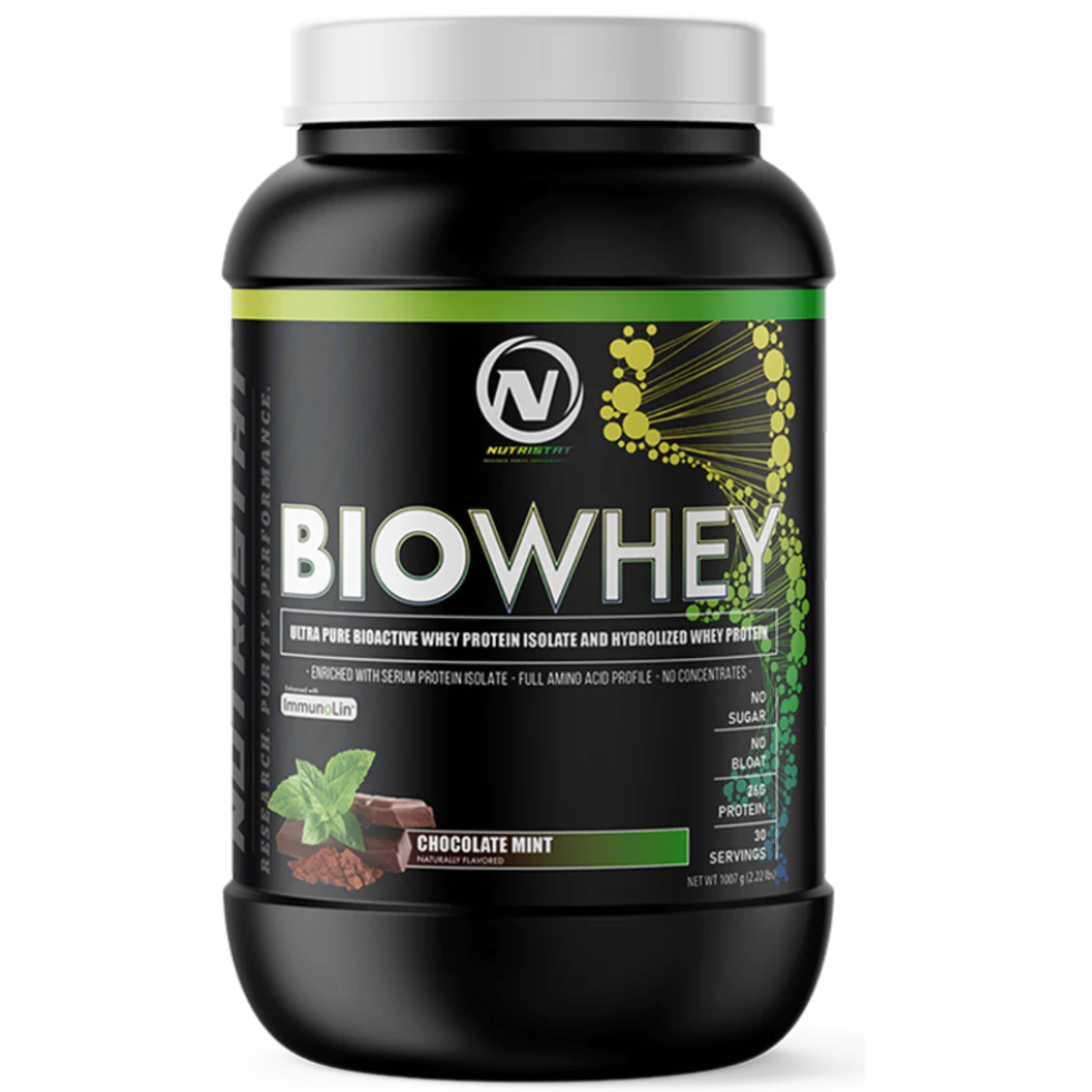 Nutristat Bio Whey protein powder, 2lb size, Chocolate Mint flavor