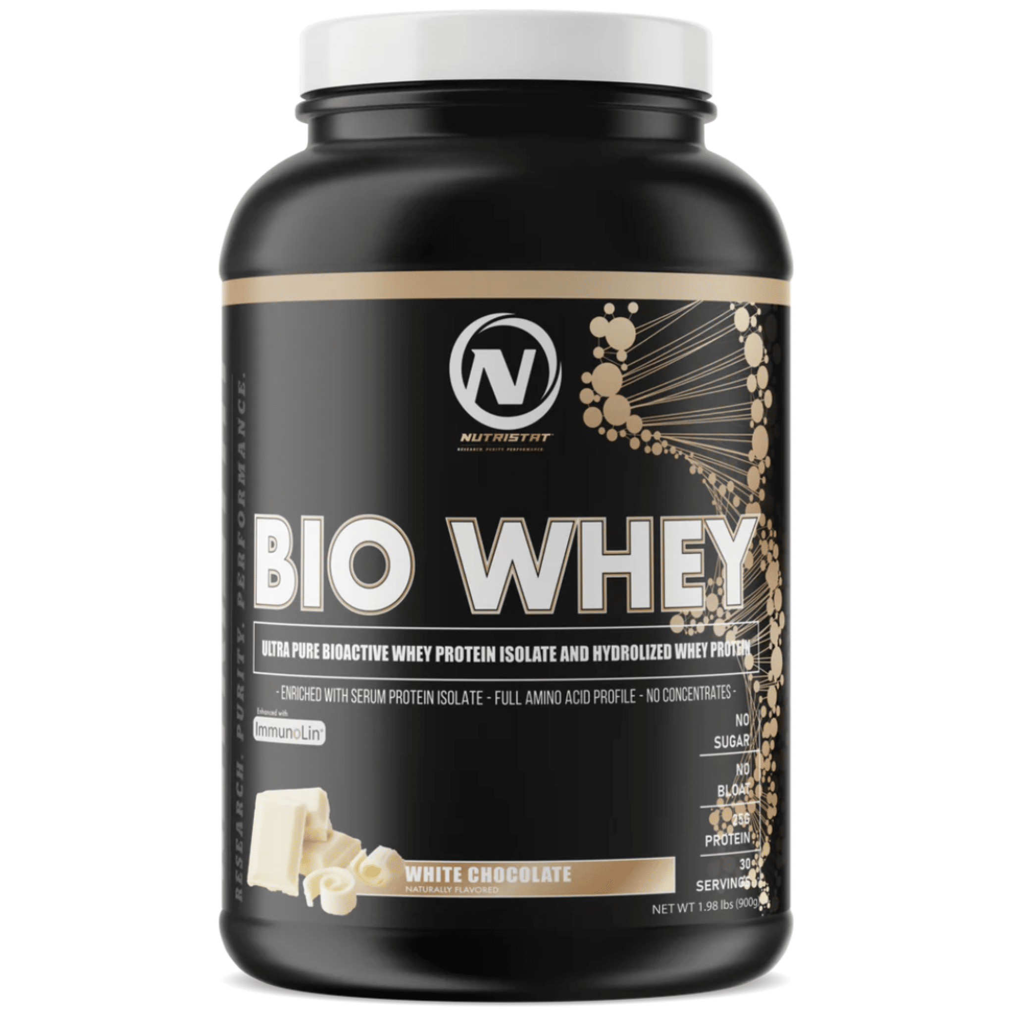Nutristat Bio Whey protein powder, 2lb size, White Chocolate flavor
