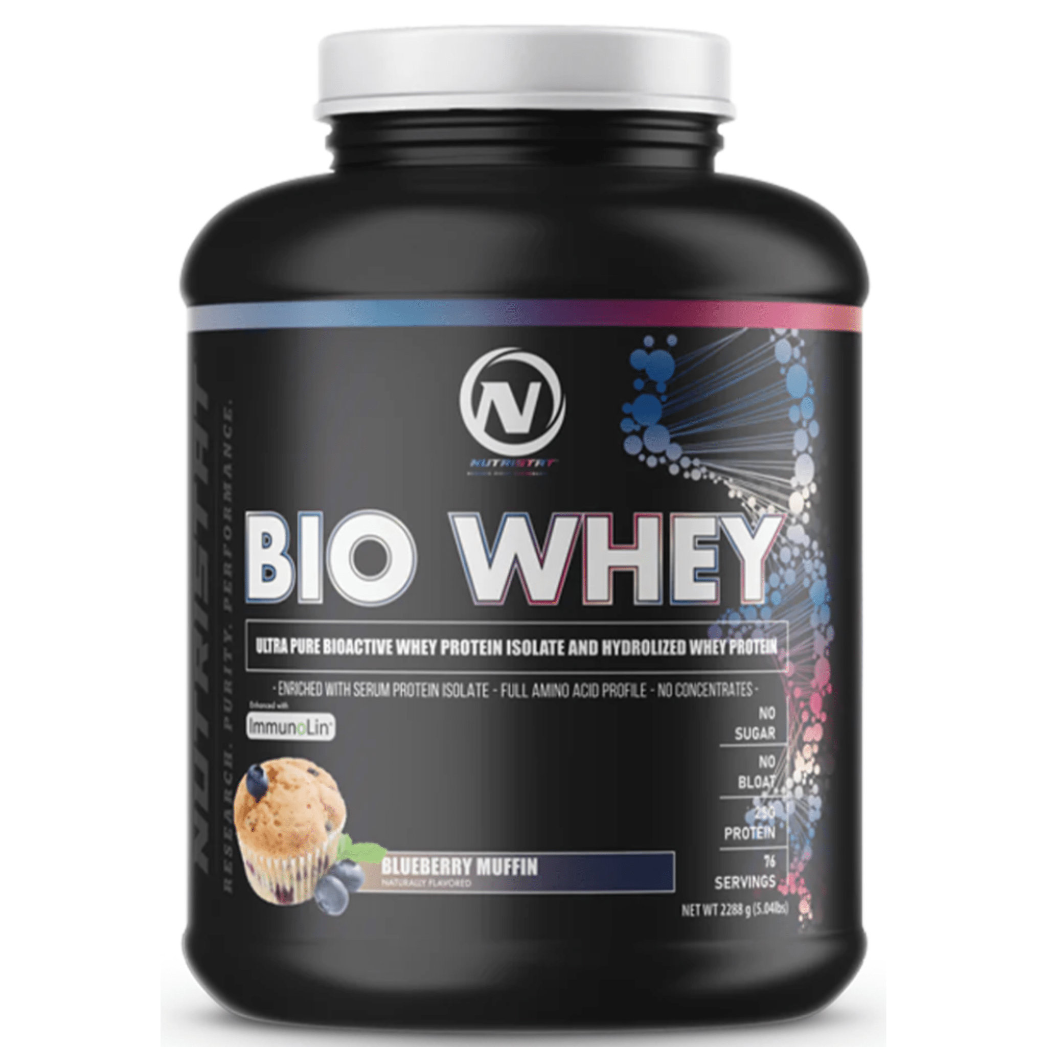 Nutristat Bio Whey protein powder, 5lb size, Blueberry Muffin flavor