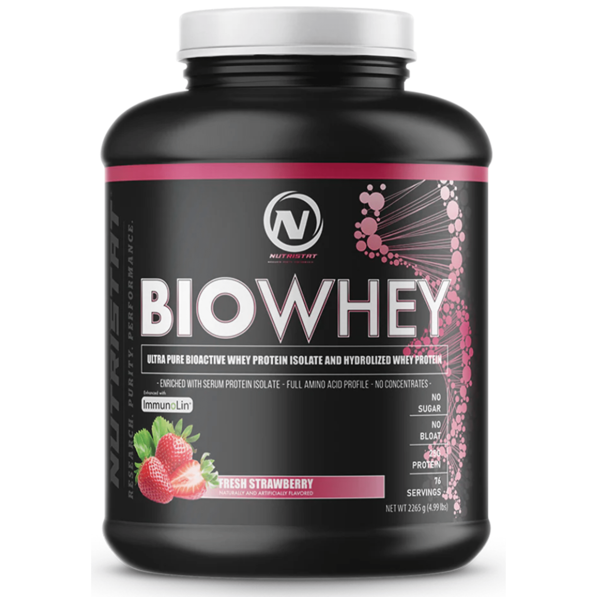 Nutristat Bio Whey protein powder, 5lb size, Fresh Strawberry flavor