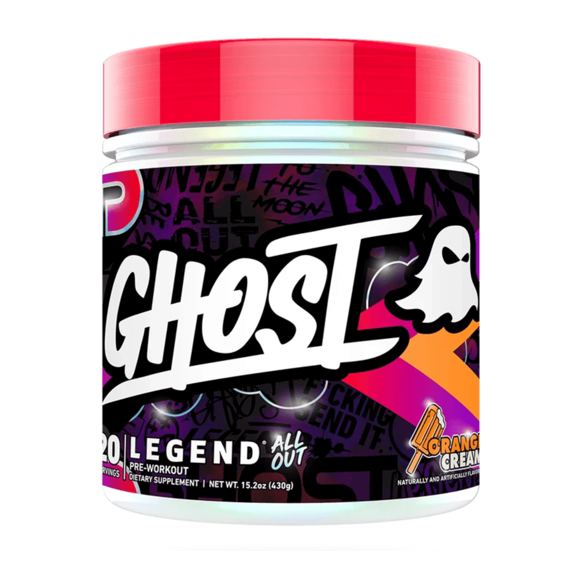 GHOST Legend ALL OUT pre-workout powder, Orange Cream flavor