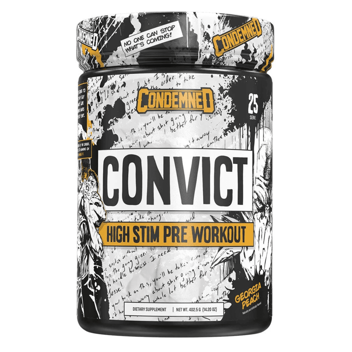 Condemned Labz Convict Stim pre-workout powder, Georgia Peach flavor