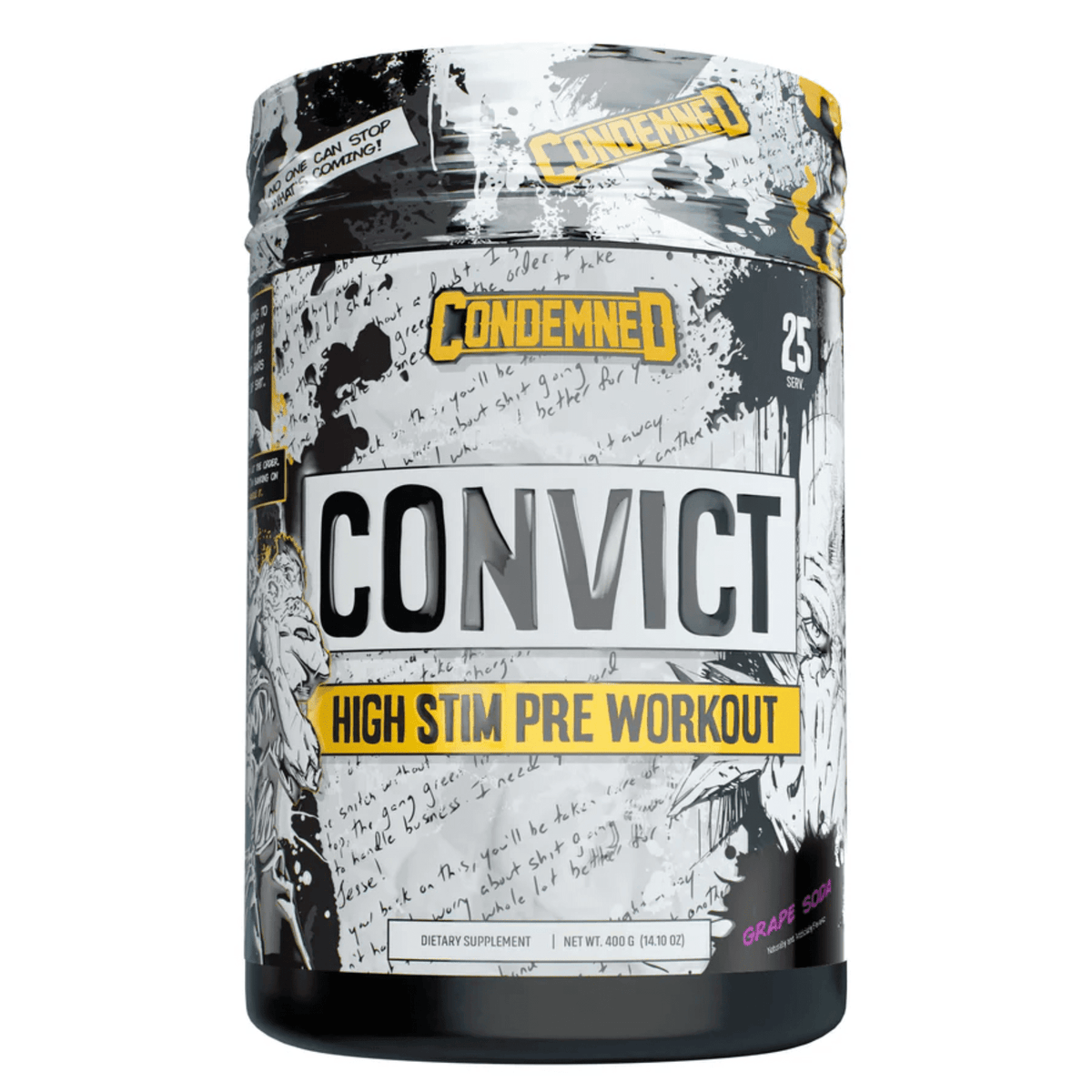 Condemned Labz Convict Stim pre-workout powder, Grape Soda flavor