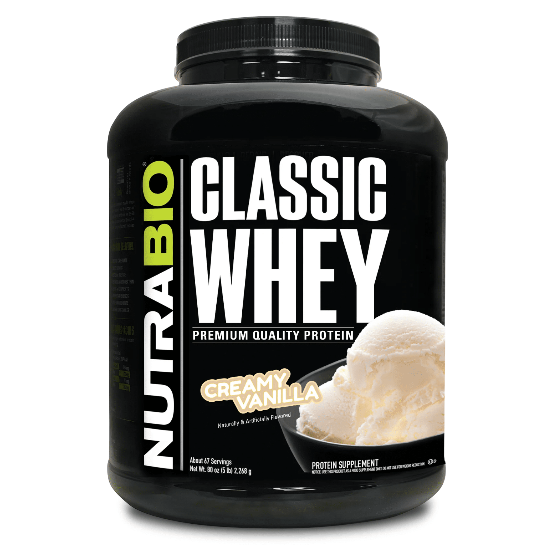 NutraBio Classic Whey Protein — 25g WPC80 Whey Protein Concentrate