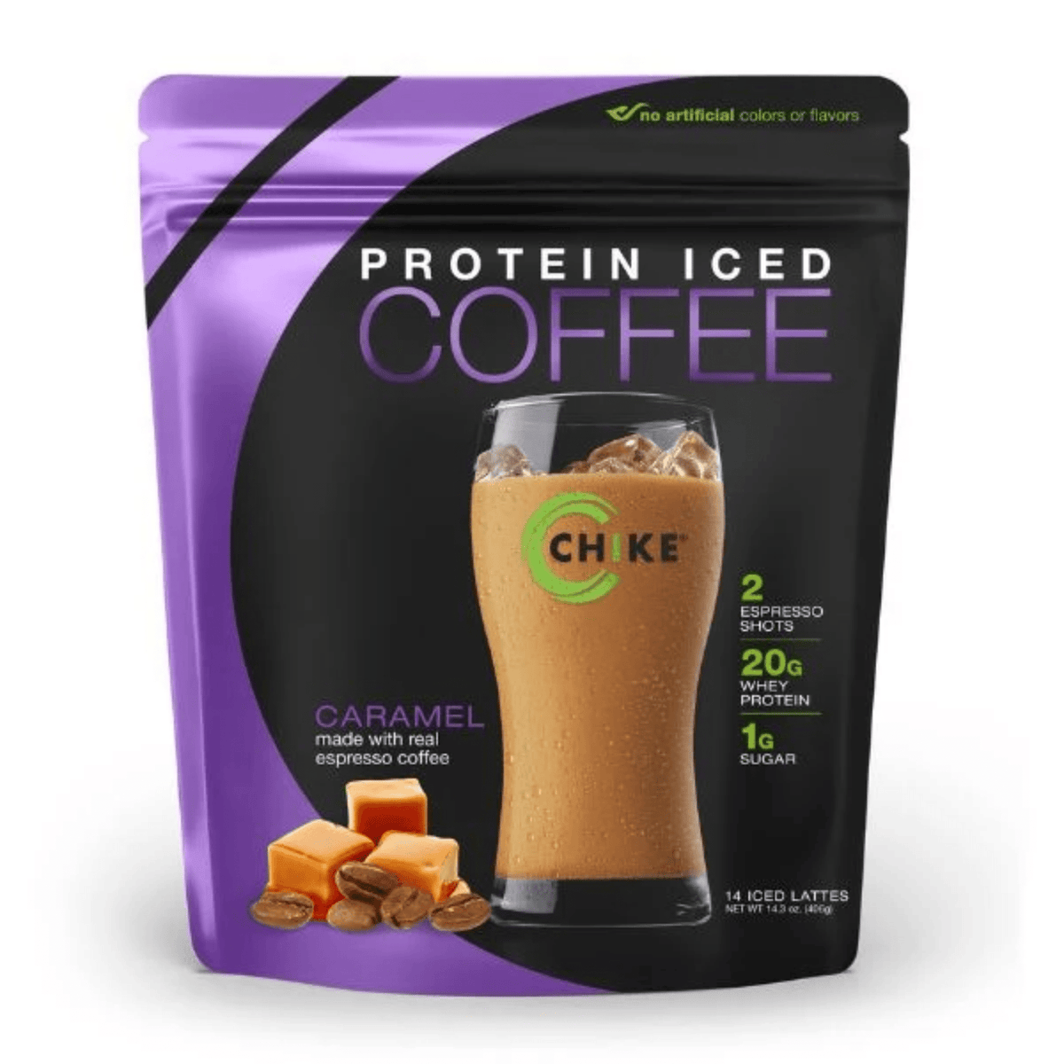 Chike High Protein Iced Coffee Caramel 14 serving bag, 20g whey protein